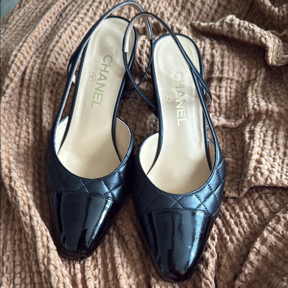 Chanel Black Leather Slingback Heels